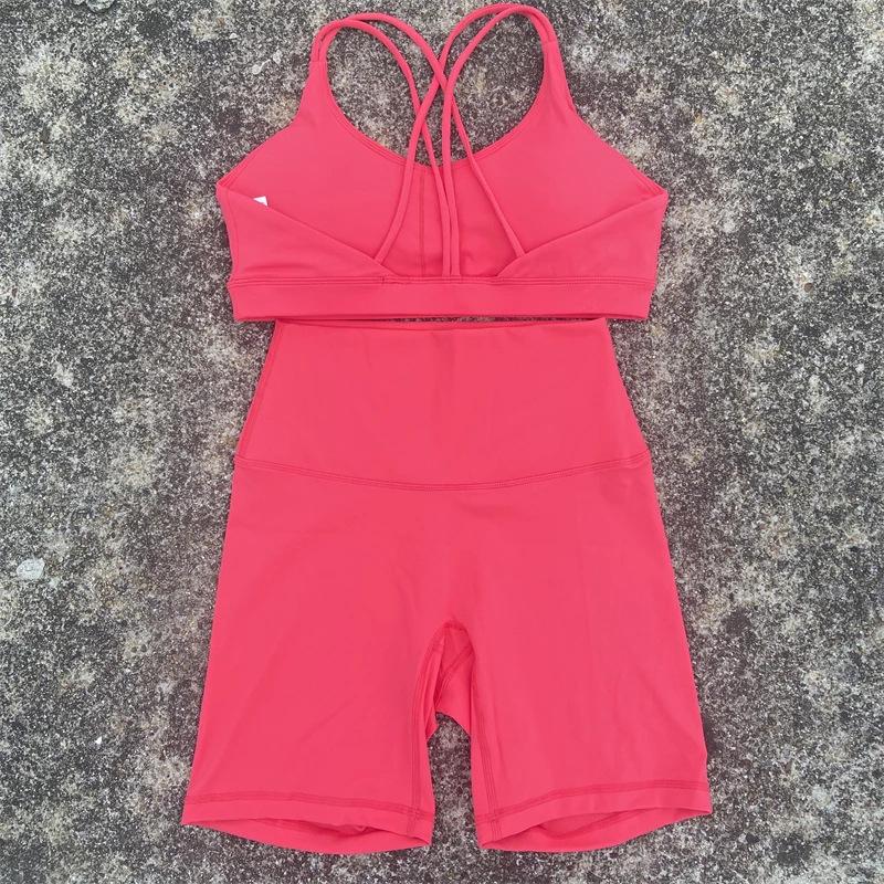 

Однотонный женский комплект шорт для йоги со спортивным бюстгальтером с перекрещенной спиной L