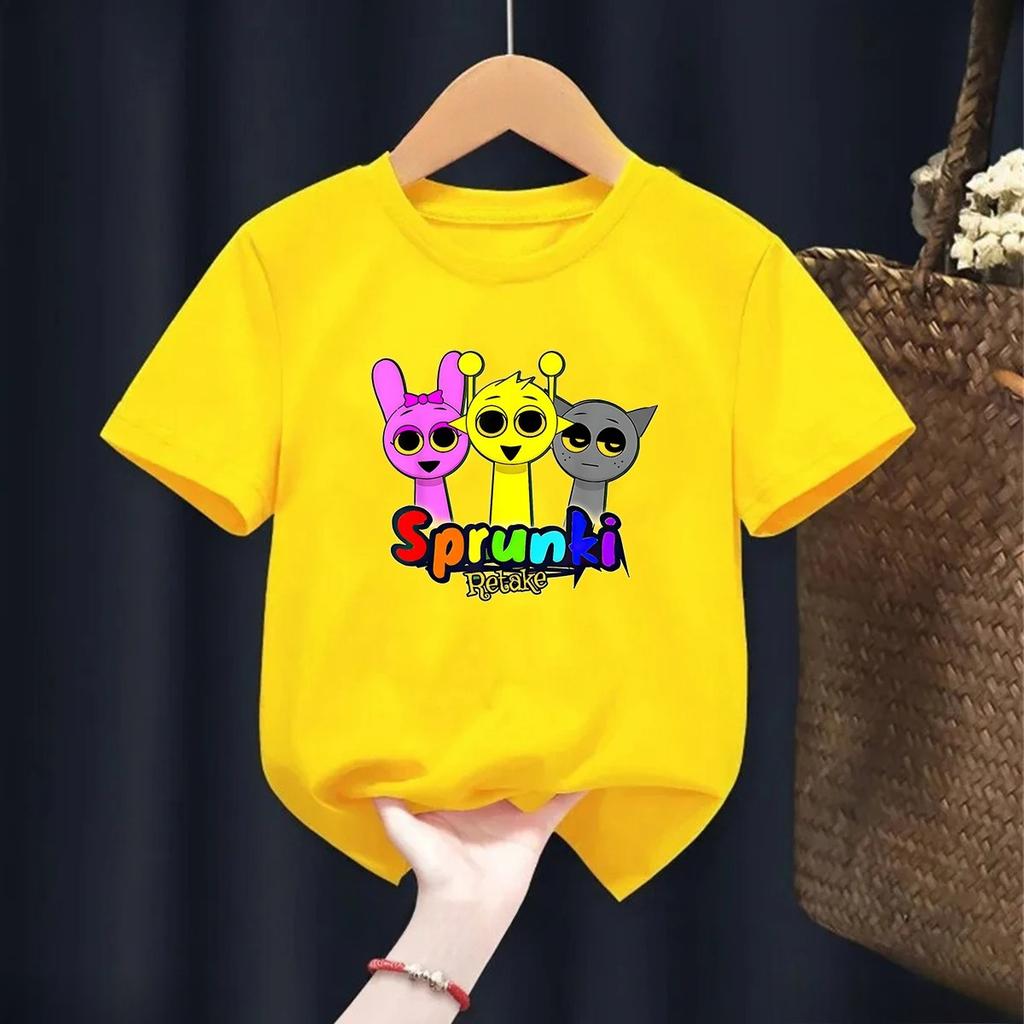 Cartoon Sprunki Cartoon Printed Summer Childrens Clothing Childrens Birthday Digital Gift Short Sleeve Top