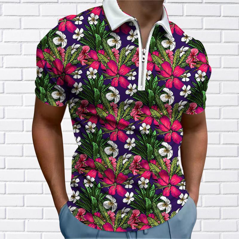 

Мужская рубашка-поло, повседневная рубашка на молнии с коротким рукавом, модная повседневная рубашка на молнии на лето и весну, стандартная посадка, рубашка с 3D островным принтом 7XL