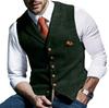 Mens Suit Vest Notched Plaid Wool Herringbone Tweed Waistcoat Casual Formal Business Groomman For Wedding