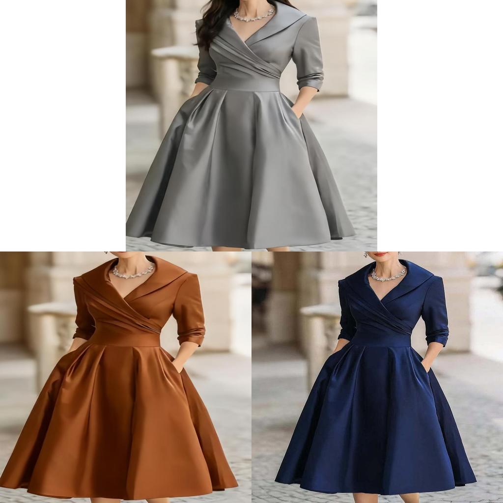 Elegantes Satinkleid mit langen Ärmeln und hoher Taille für Business und Streetwear
