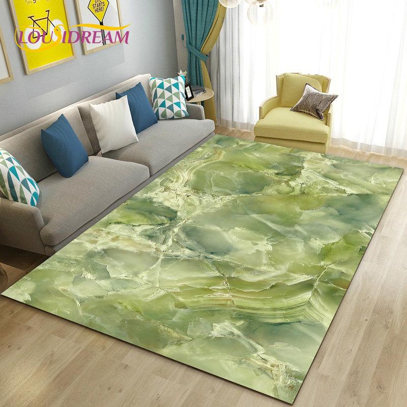 Nordic Green Gold Blue Marble Area Rug Large,Carpet Rug for Living Room Bedroom Sofa Doormat Decoration,kids Non-slip Floor Mat
