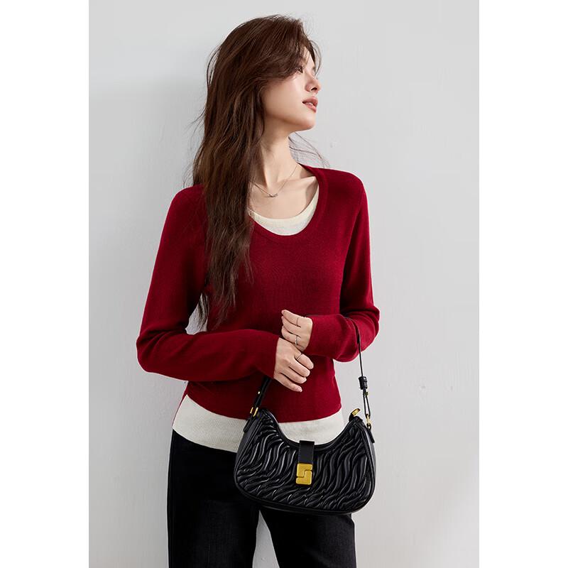 VICTORIA&VERA Women's Wool-Blend Faux Two-Piece Knit Top V9016S05