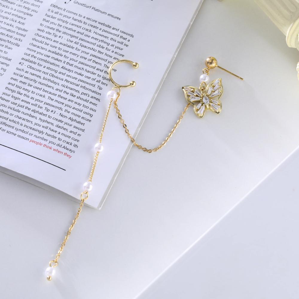 2023 Mode Clip-Ohrring Schmetterling Perle Ohrklemme Lange Quasten Anhänger Hohl Ohrclip Geschenke Party Hochzeit Schmuck