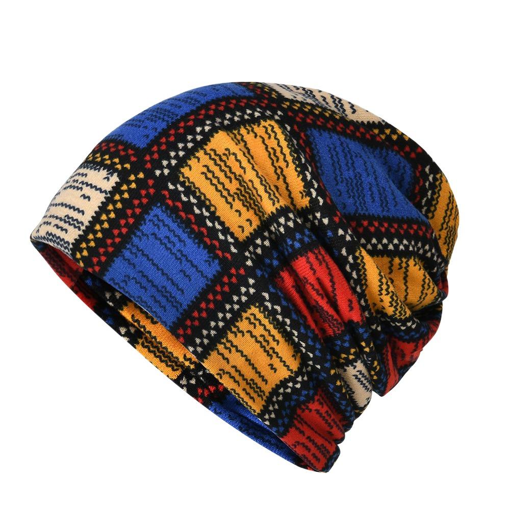 Contrasting Colors Pullover Hat Plaid Print Multifunctional Turban Hats Scarf Pullover Hat Casual Hedging Cap Autumn and Winter