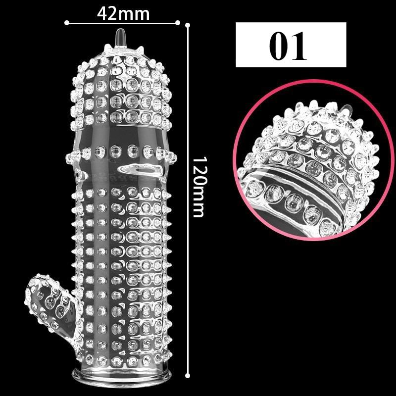 1PCS Transparent Penis Covers Extender Men's Crystal Wolf Tooth Condoms Finger Cock Ring Adult  Sex Toys For Male Longer Lasting
