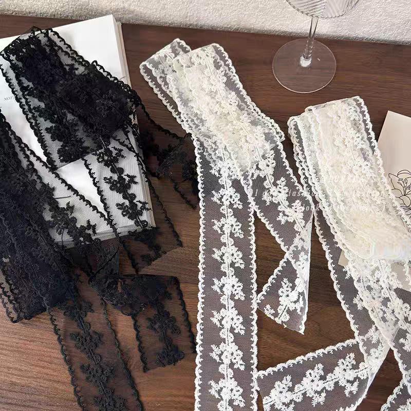 Bordado Cinta Larga Y Accesorios de Cinturón Bufanda de Encaje Francés Verano Hueco Floral Bufandas de Cinta Larga Lazo para el Pelo Snood Diadema