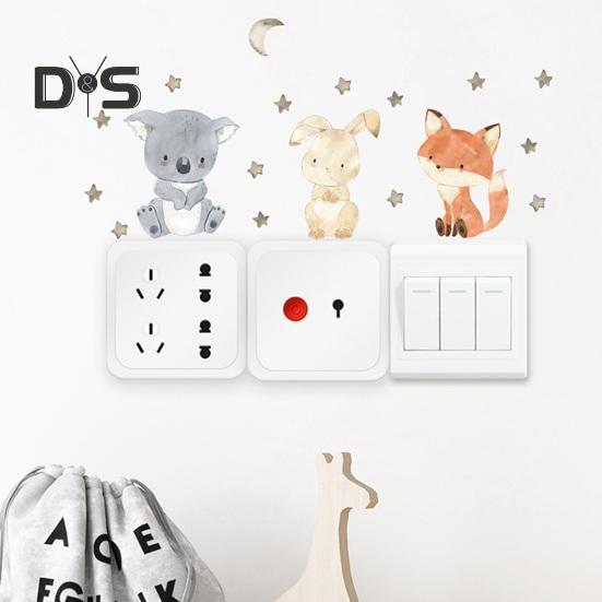 

6шт водонепроницаемые настенные фрески привлекательные современные мультяшные животные наклейки на выключатель света