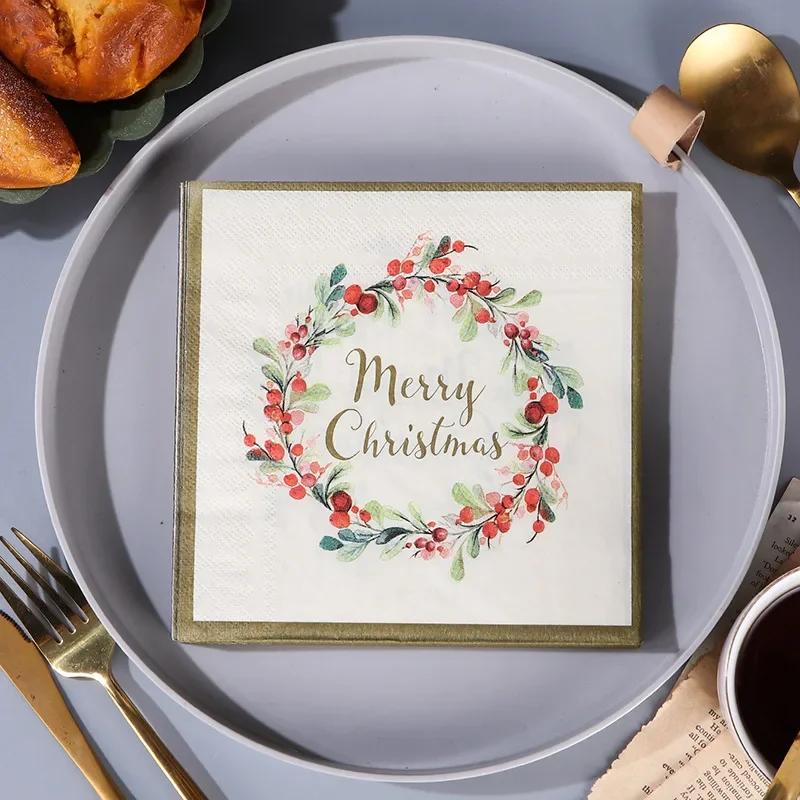 20pcs/Pac 33*33cm 2-Ply Disposable Party Napkin Christmas Pattern