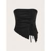 Women European Style Drawstring Irregular Slit Waffle Fitted Strapless Tube Crop Top
