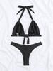Solid Tie Thong Sexy Bikini Set Elegant Comfortable Two Piece Swimwear