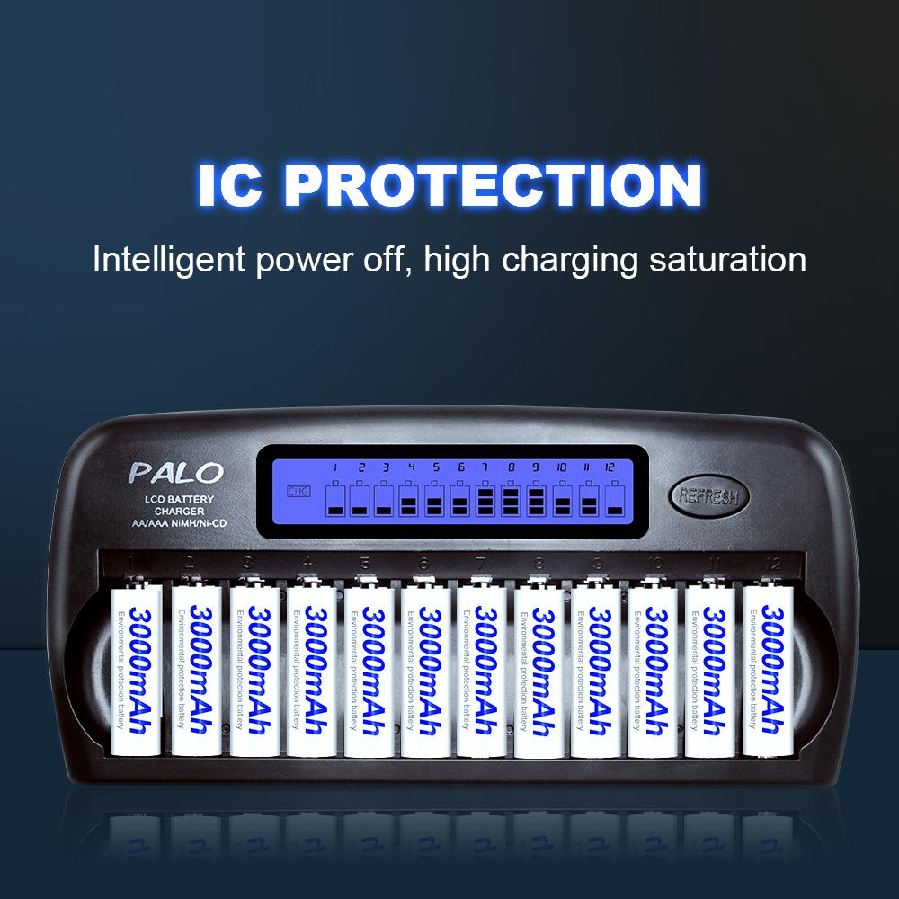 Ni-MH Ni-Cd 1.2V מטען סוללות 12 חריצים מטען סוללה חכם מטען מהיר LCD תצוגת Carregador עבור סוללת AA AAA