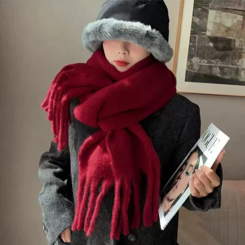 Damen Grobstrick Mohair Schal - Einfarbig, 2024 Herbst/Winter Stola & Halswärmer