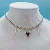 Punk Gothic Red Heart & Sword Pendant Choker Necklace Silver Color Cuban Chain for Women Men Party Daily Y2K Aesthetic Jewelry