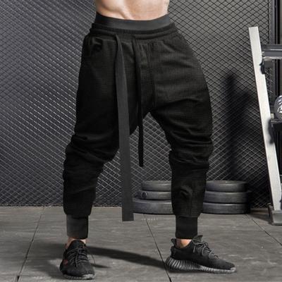 Yousheng Spring Fall Men Harem Pants Loose Drawstring Elastic Waist Pockets Ankle-banded Solid Color Sport Trousers Daily Wear Sweatpants