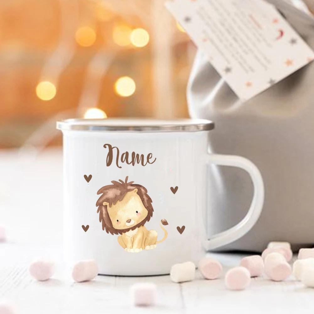 Kinder Tier Cartoon Tasse Personalisierte Kinder Emaille Tasse Zurück zur Schule Geschenke Emaille Camping Tassen mit Namen Geschenk für Kinder