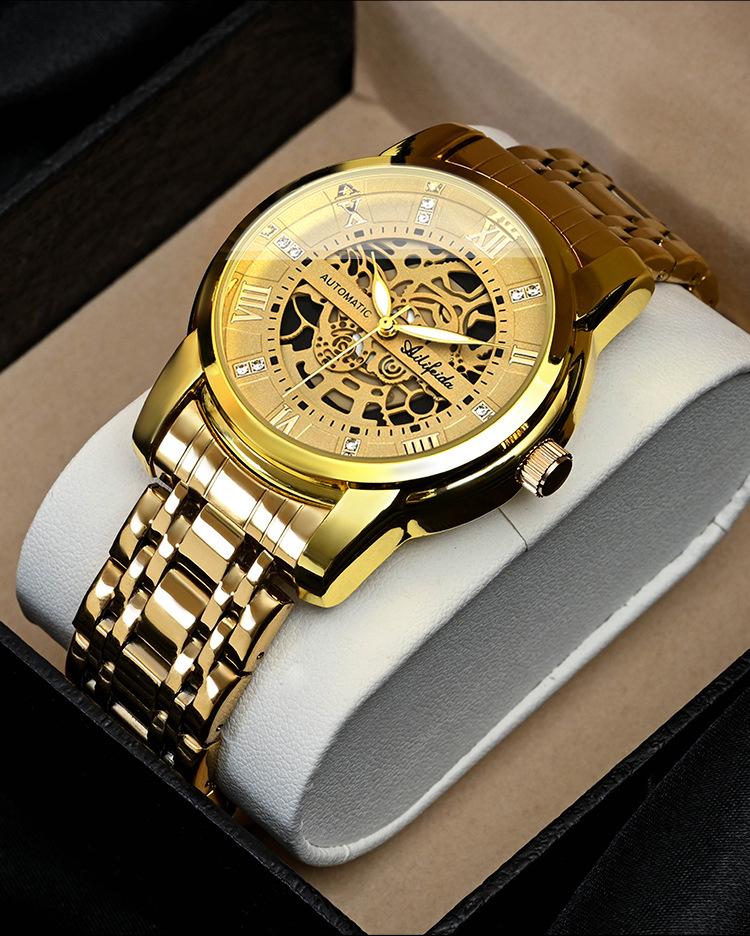 Aili Feida Men's Quartz Hollow Watch with Visible Back and Butterfly Buckle