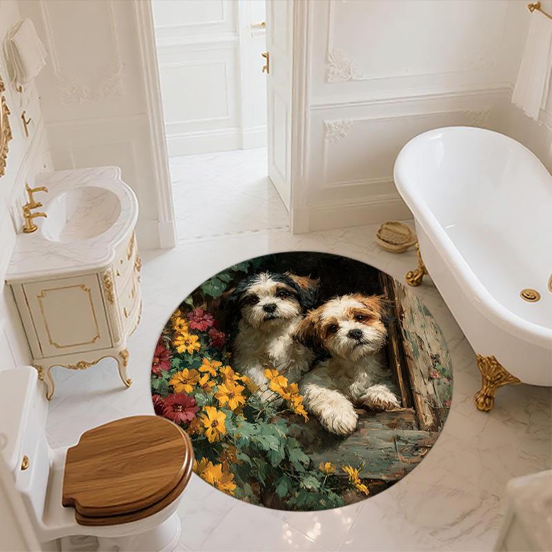 Door Frame Dog,Round Area Rug,Carpet Rug for Living Room Bedroom Sofa Playroom Decor,Non-slip Floor Mat