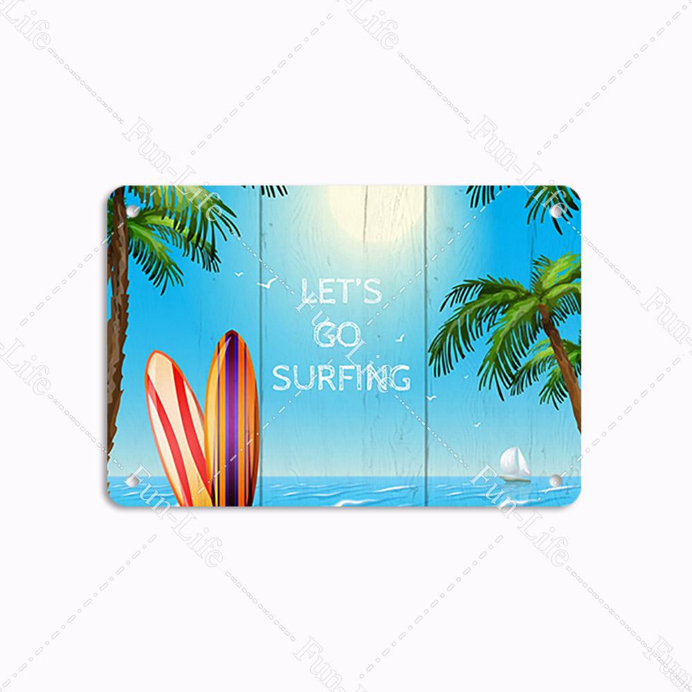 Beach Tin Sign Bar Pub Cafe Shop Wall Surfing Decoration Vintage Metal Art Sticker Poster Home Decor Iron Plate 20x30 cm