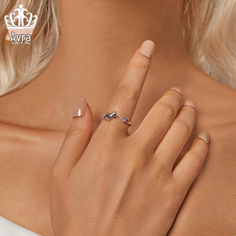 Adjustable Platinum-Plated S925 Sterling Silver Naughty Cat Ring