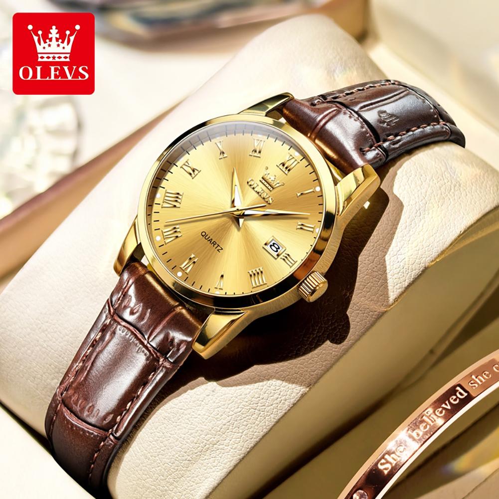 OLEVS 5892 Woman's Watch Date Quartz Movement Watch For Women Leather Strap Waterproof Ladies Clock Fashion Elegant Reloj