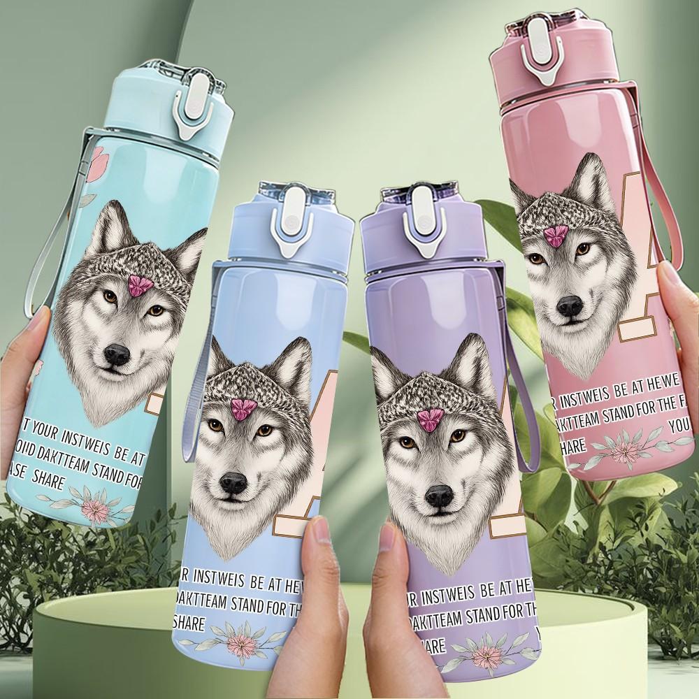 1PC Wolf Girl Letter A Combine 750ml Color Plastic Sports Water Bottle Leakproof Flip Straw Lid Suitable for Sports Office Home Use
