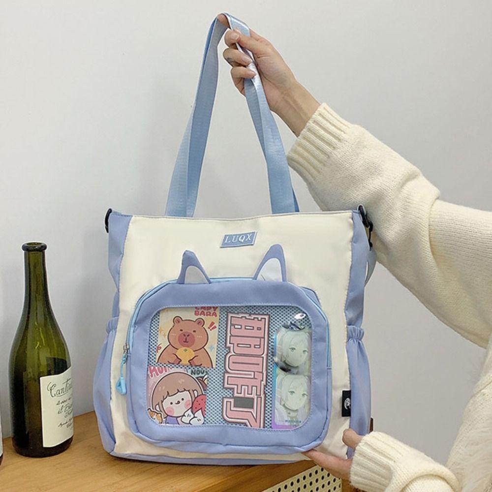 Zipper Transparent Crossbody Bag Cat Ear Shoulder Bag Portable Transparent Itabag Women