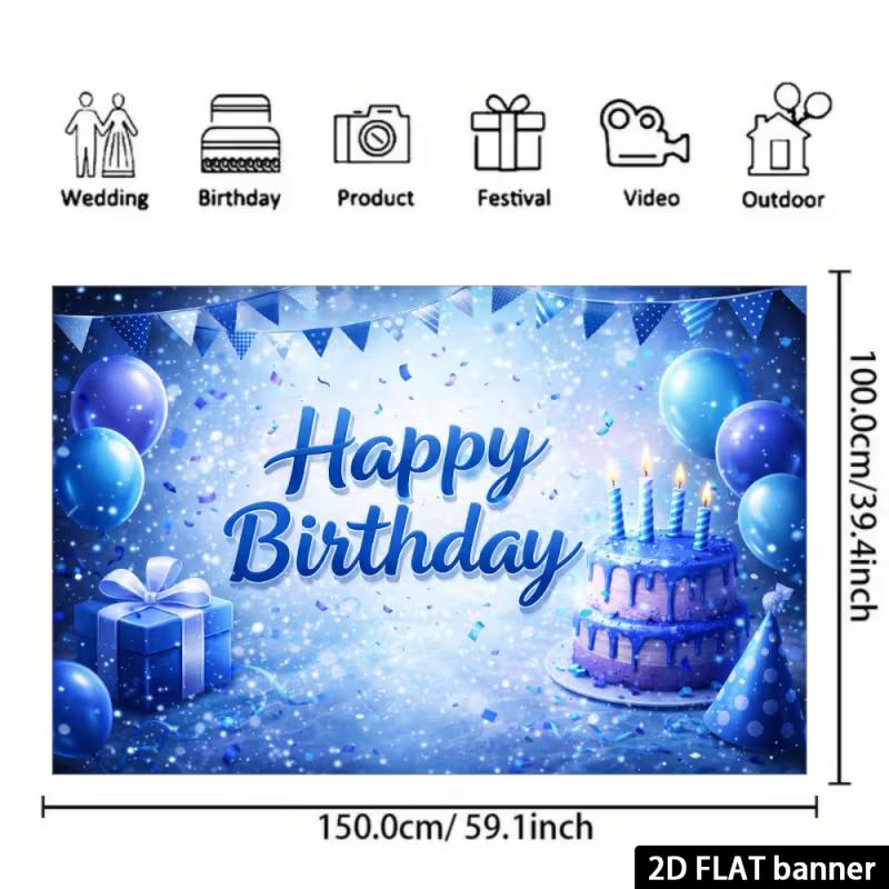 2D Happy Birthday Light Blue Glitter Backdrop Banner Party Photo Background
