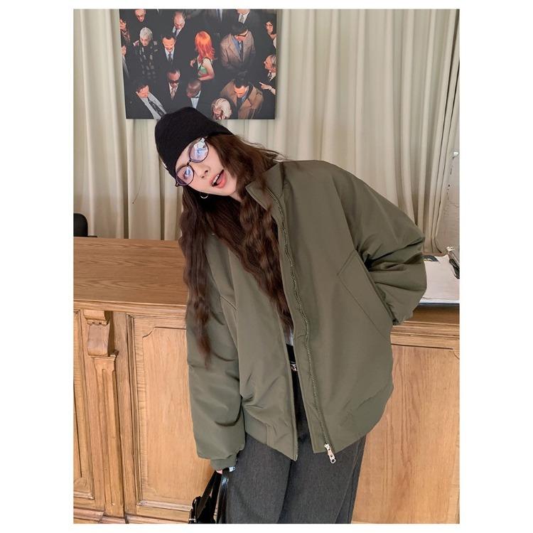 Retro Couple Pilot Bomber Jacket Women Winter Padded Baseball Coat High Street Vintage Cotton Jacket
