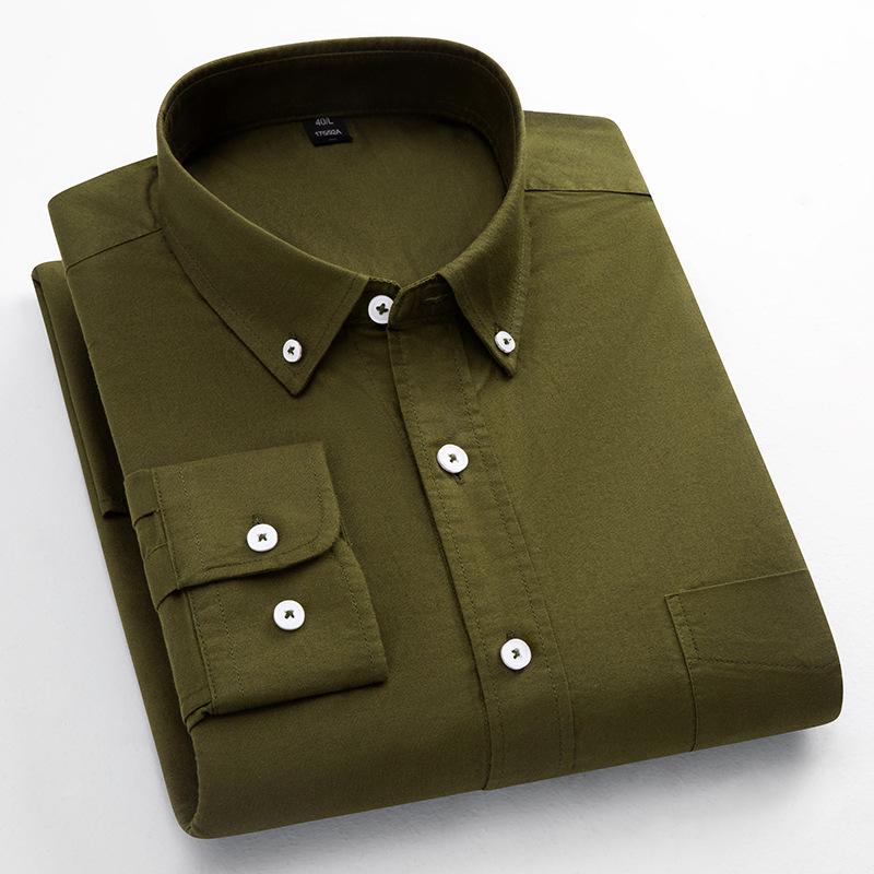 Men's Long-Sleeve Oxford Cotton Shirt - Breathable, Solid Color for Casual or Daily Wear