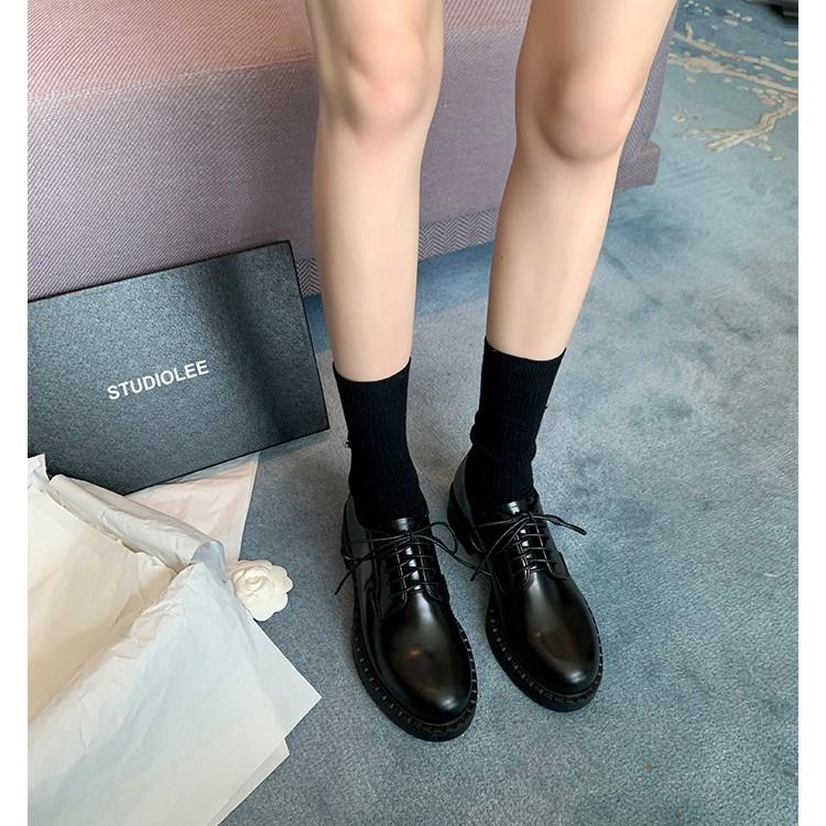 Cowhide Version~ Grape Mother Same British Style Lace-up Loafers Oxford Shoes Thick Heel Thick Sole Derby Small Leather Shoes Women