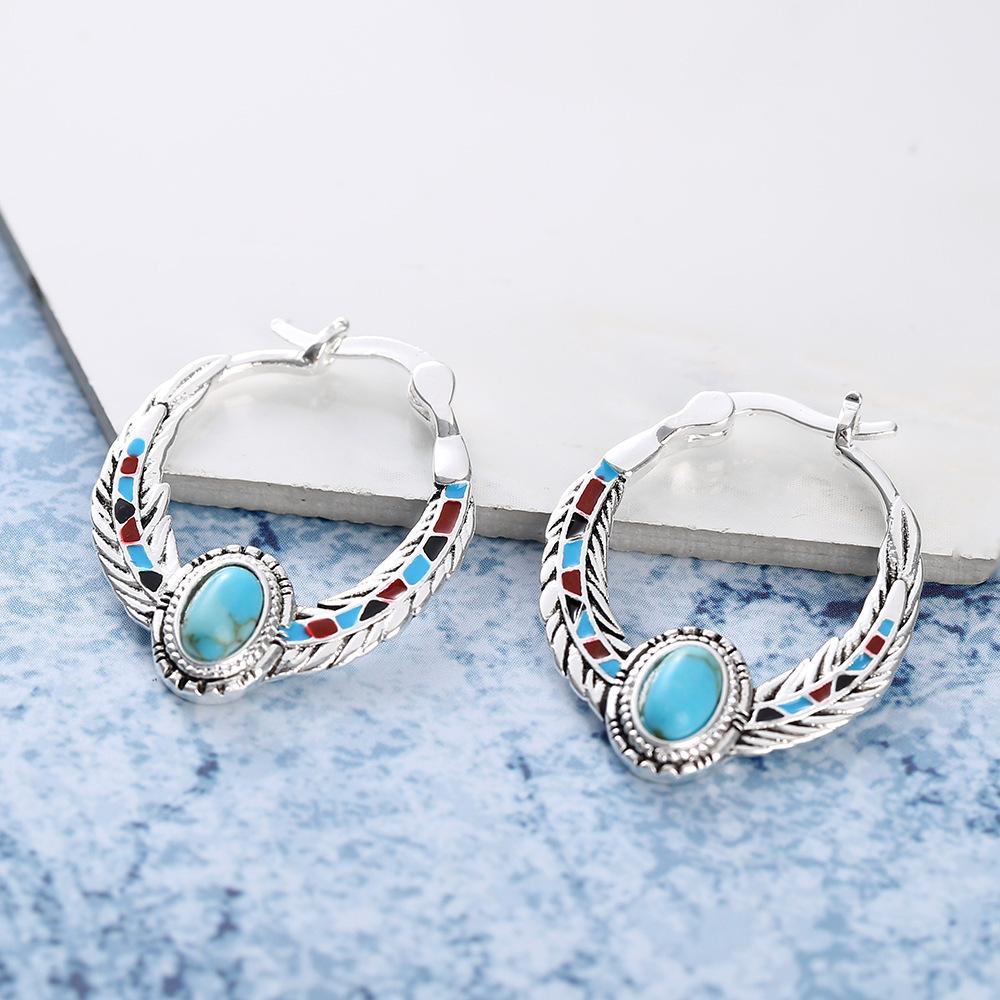 Autumn And Winter, Inlaid Imitation Turquoise Feather Earrings, Light Luxury Party Wedding Earrings
