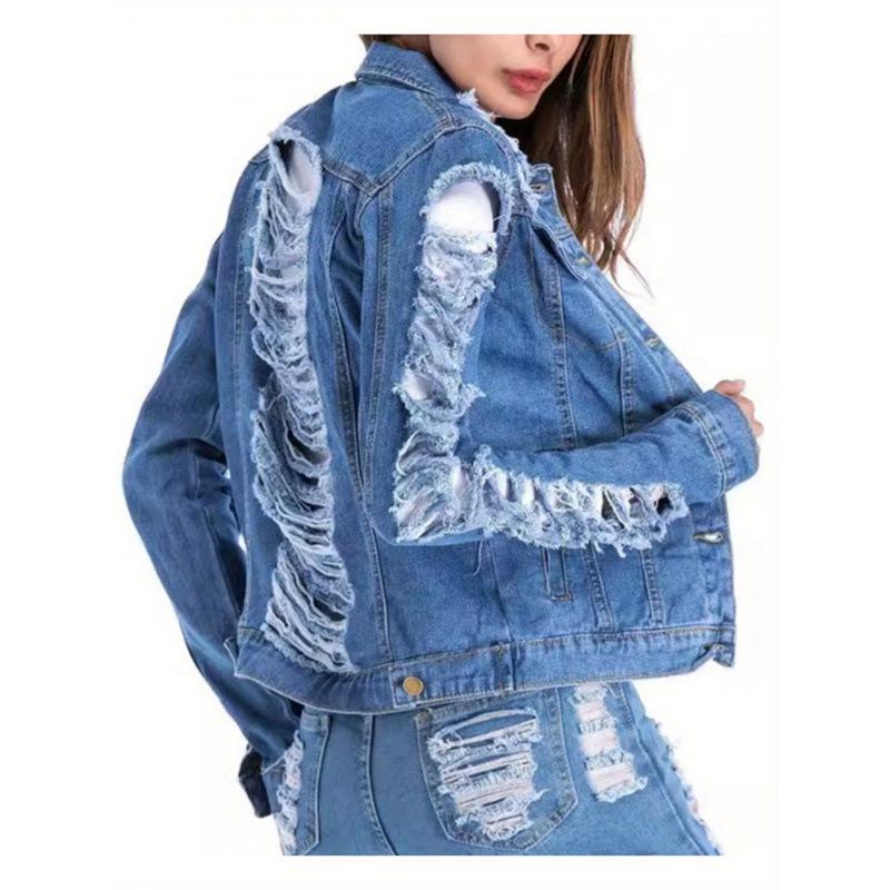 2026 Women's Plus Size Lapel Denim Jacket - European & American Style
