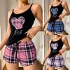 Homewear Two Piece Nightwear Love Heart Cami Shorts Pajamas Kawaii Women's Pajamas Set  Women