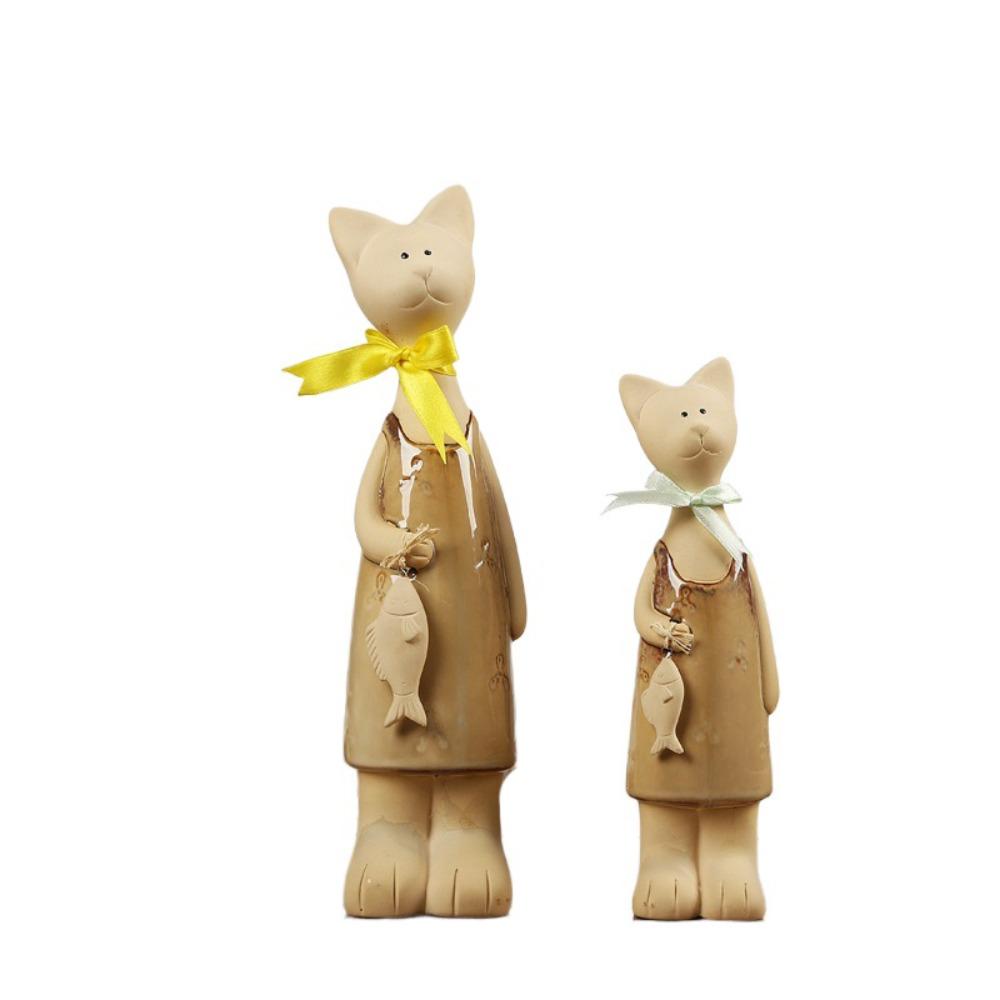 2pcs Modern Cat Figurines Ceramic Miniatures Sculpture Creative Animal Art Statues  Prop