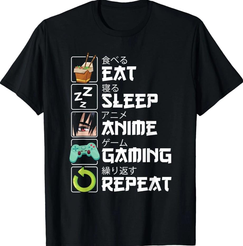 Eat Sleep Anime Gaming Repeat Kawaii Otaku Anime Manga Gift Unisex T-Shirt L