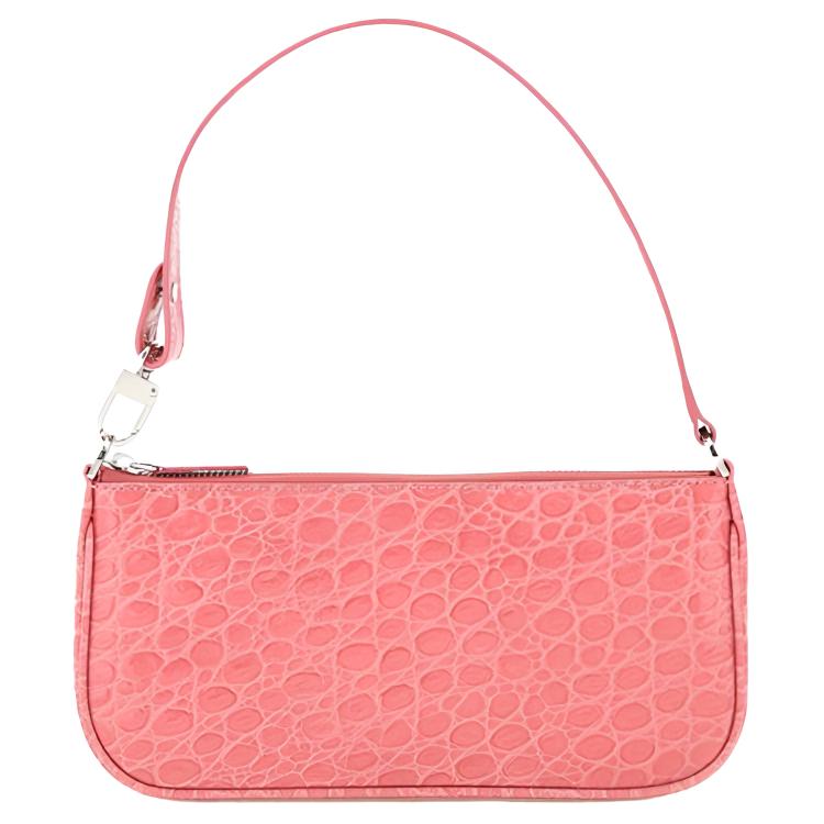 By Far Rachel Crocodile Pattern Leather Baguette Bag Women bags Pink 21FWRCLSVNCCEMED Basic Set (Bag+Dust Bag)