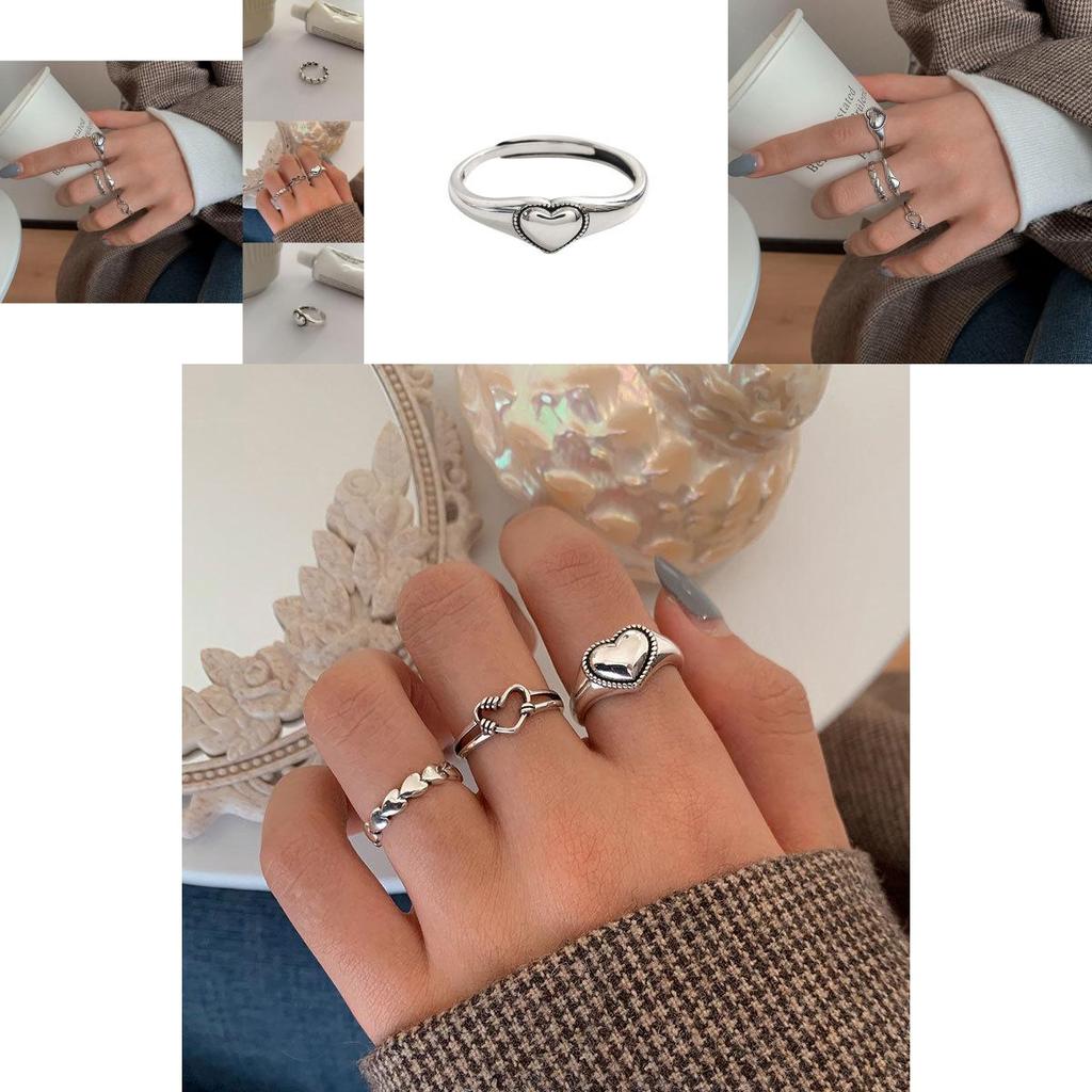 Exquisite S925 Silver Heart Shaped Ring For Women Unique Vintage Geometry Style