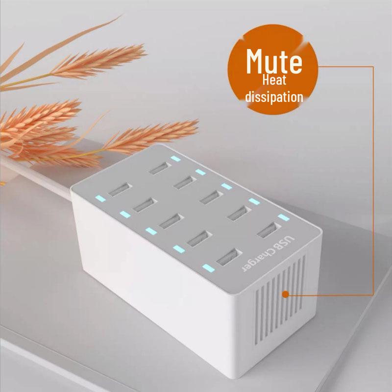 50W Multi-Port Power Strip: 10 USB Charger for Mobile Phones with US, EU, and UK Plugs