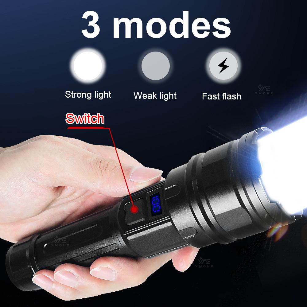 280000LM Handheld Outdoor Flashlight White Laser Torch Type-C Rechargeable LED Flashlight Durable Zoomable SOS Emergency Lamp
