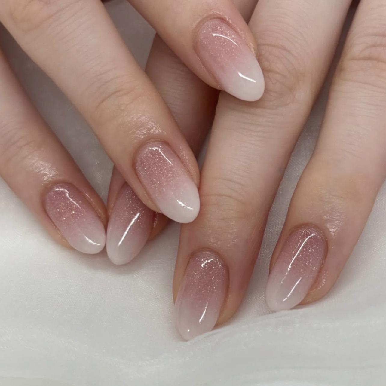 Nude White Gradient Press-On Short Almond French Nails