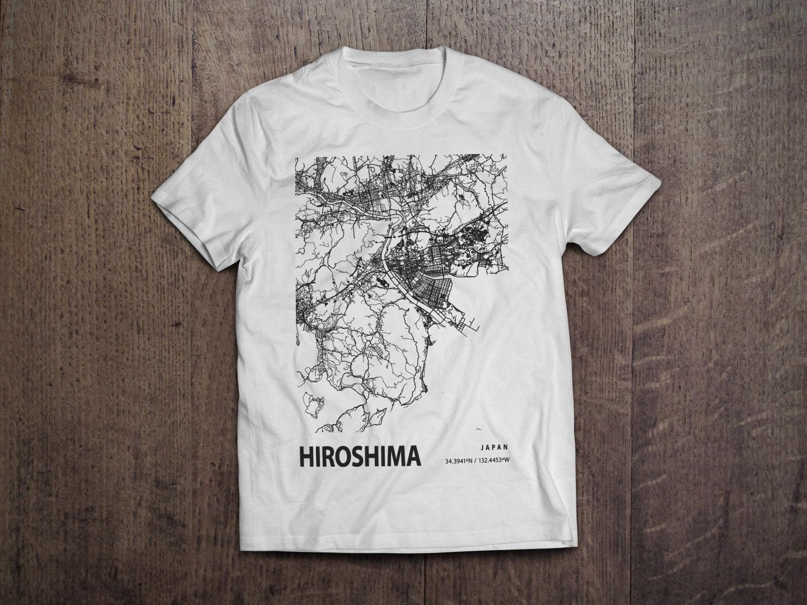 Hiroshima Japan Blueprint City Map Coordinates / Heavyweight cotton unisex T shirt with print tee top L