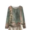 Women's Fashionable And Casual Shirt Long Sleeve Round Neck -color Cotton And Linen Blouse Top
