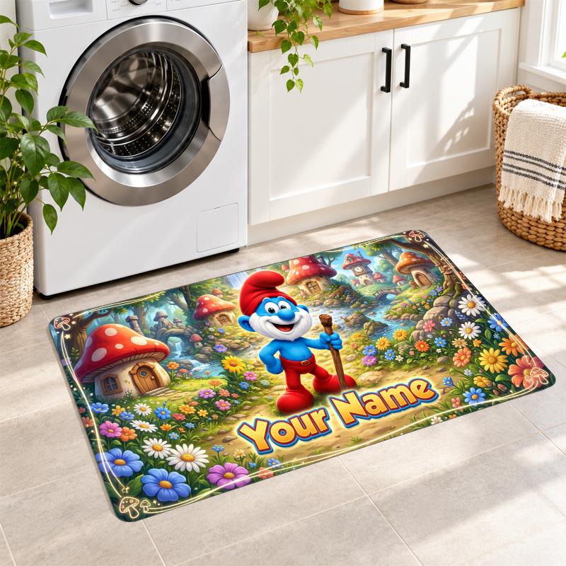 Smurfs Custom Text Flannel Floor Rug Soft Kitchen Mat Personalized Non Slip Carpet