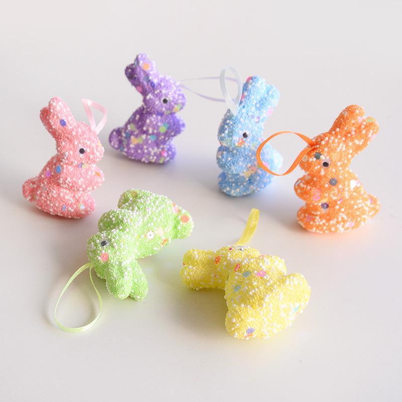 6/12PCS Easter Foam Rabbit Colorful Bunny Hanging Ornament for Spring Easter Party Home Decoration Supplies Kids Gift Favors