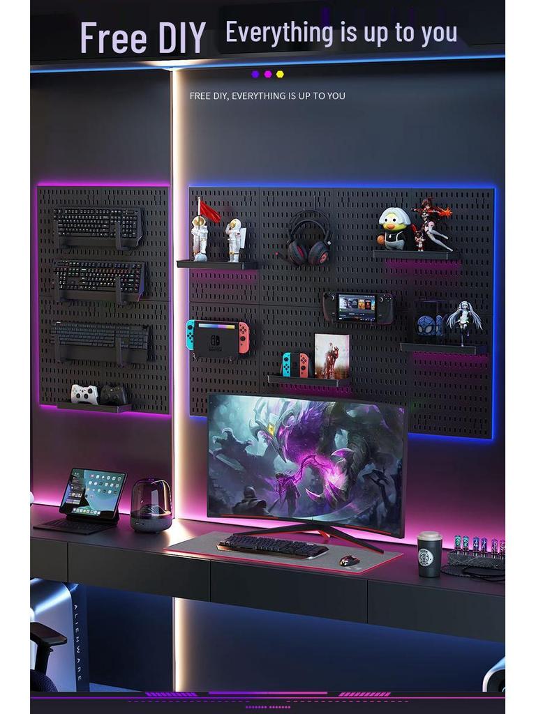 Punch-Free Perforated Board Rack: DIY E-Sports & Study Room Wall Decor for Game Equipment Display