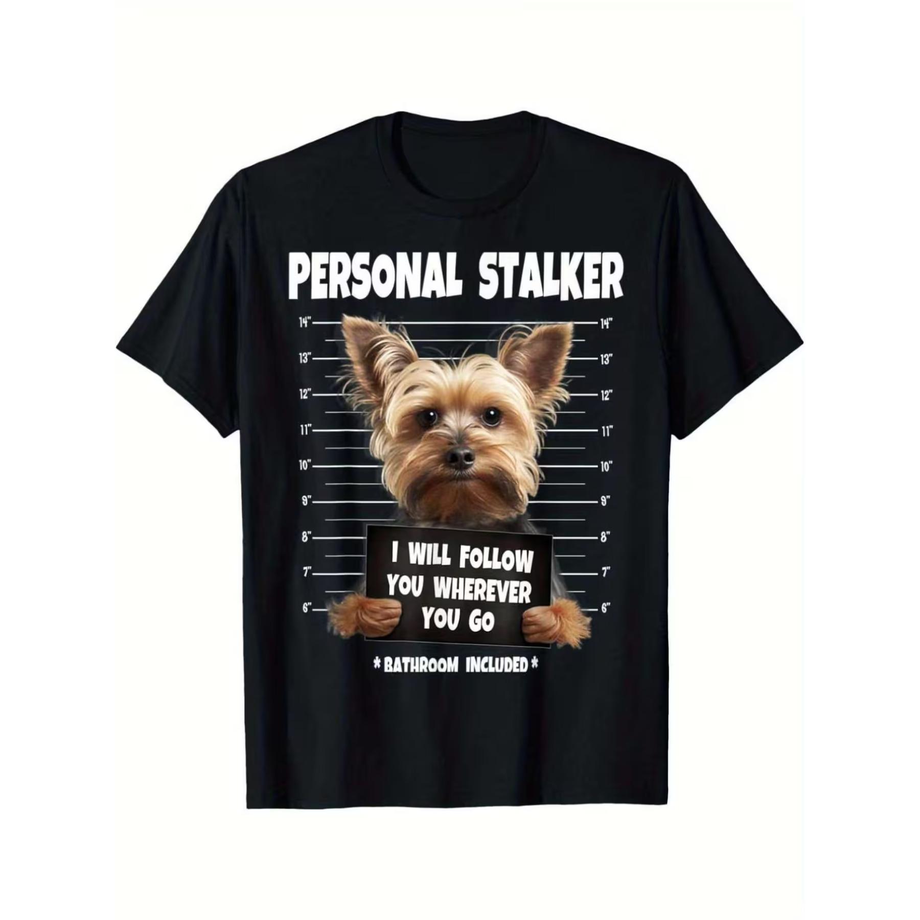Men s Yorkie Lovers Funny  I Will Follow You  Yorkie Dog T-Shirt - Casual Short Sleeve Round Neck Tee S чёрный