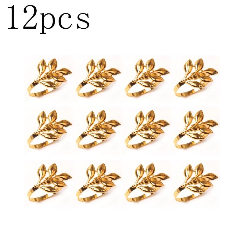 12PCS  Hotel Napkin Rings Metal Autumn Leaf Napkin Holder Wedding  Gold and Silver Napkin Holder Party Table Decoration