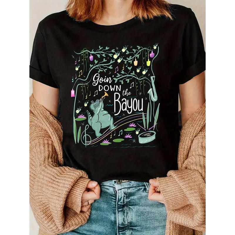

Letter Print T-shirt, Short Sleeve Crew Neck Casual Top For Summer & Spring, Women S Clothing S чёрный
