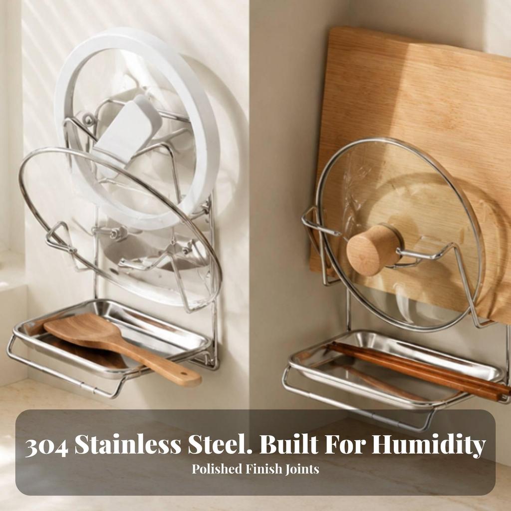 Pot Lid Rack with Drain Tray Countertop Pot-Lid Board Holder Vertical